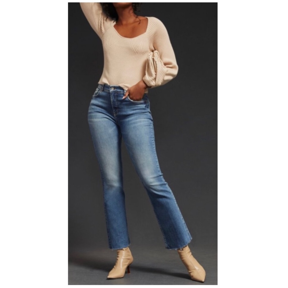 Pilcro by Anthropologie The Yaya Mid-Rise Crop Flare Stretch Denim Jeans Size 29